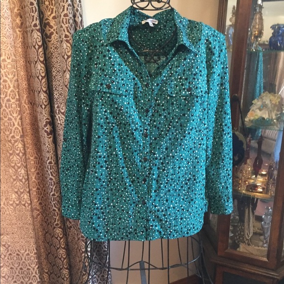 Notations green & black long sleeve blouse - Picture 2 of 8